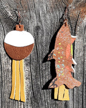 Load image into Gallery viewer, Hand painted Brook Trout Fish and Bobber Earrings