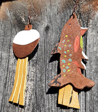 Load image into Gallery viewer, Hand painted Brook Trout Fish and Bobber Earrings