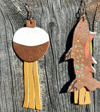 Load image into Gallery viewer, Hand painted Brook Trout Fish and Bobber Earrings