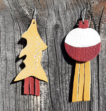 Load image into Gallery viewer, Maroon and Buckskin Fish and Bobber Earrings
