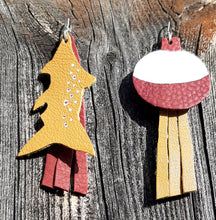 Load image into Gallery viewer, Maroon and Buckskin Fish and Bobber Earrings
