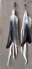 Load image into Gallery viewer, Natural Mallard feather earrings with white leather
