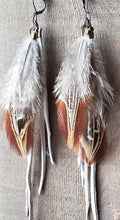 Load image into Gallery viewer, Natural Pheasant feather earrings with white leather
