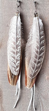 Load image into Gallery viewer, Natural Pheasant feather earrings with white leather
