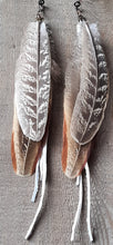 Load image into Gallery viewer, Natural Pheasant feather earrings with white leather
