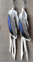 Load image into Gallery viewer, Natural Duck feather earrings with white leather
