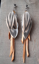 Load image into Gallery viewer, Natural Pheasant feather earrings with buckskin leather
