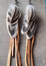 Load image into Gallery viewer, Natural Pheasant feather earrings with buckskin leather
