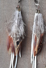 Load image into Gallery viewer, Natural Pheasant feather earrings with white leather
