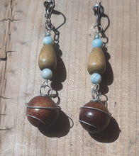 Load image into Gallery viewer, Brown &amp; blue wire wrapped drop earrings
