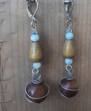 Load image into Gallery viewer, Brown &amp; blue wire wrapped drop earrings
