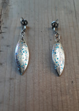 Load image into Gallery viewer, Blue &amp; silver sparkle lure earrings
