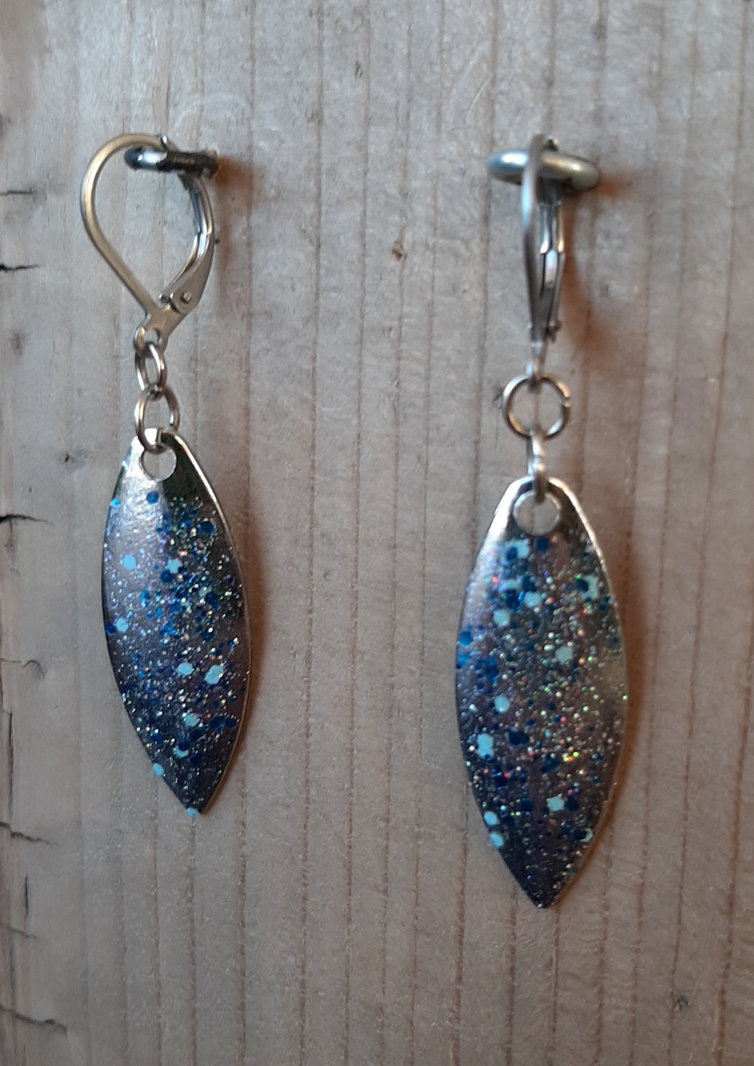 Blue & silver sparkle lure earrings