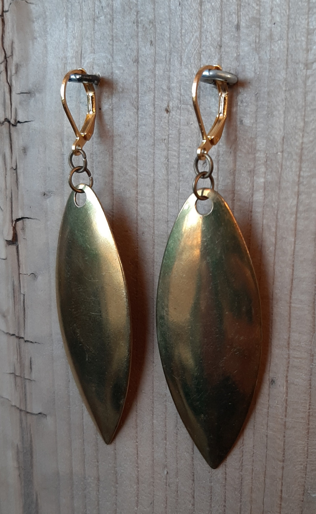 Vintage brass leaf blade lure earrings